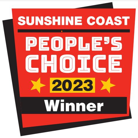 Red, black, white and yellow logo that reads Sunshine Coast People's Choice 2023 Winner